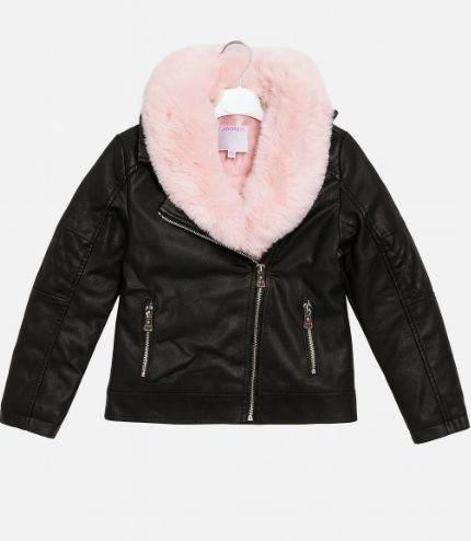 Xhaketë e Zezë për Vajza me Peliçe Rozë