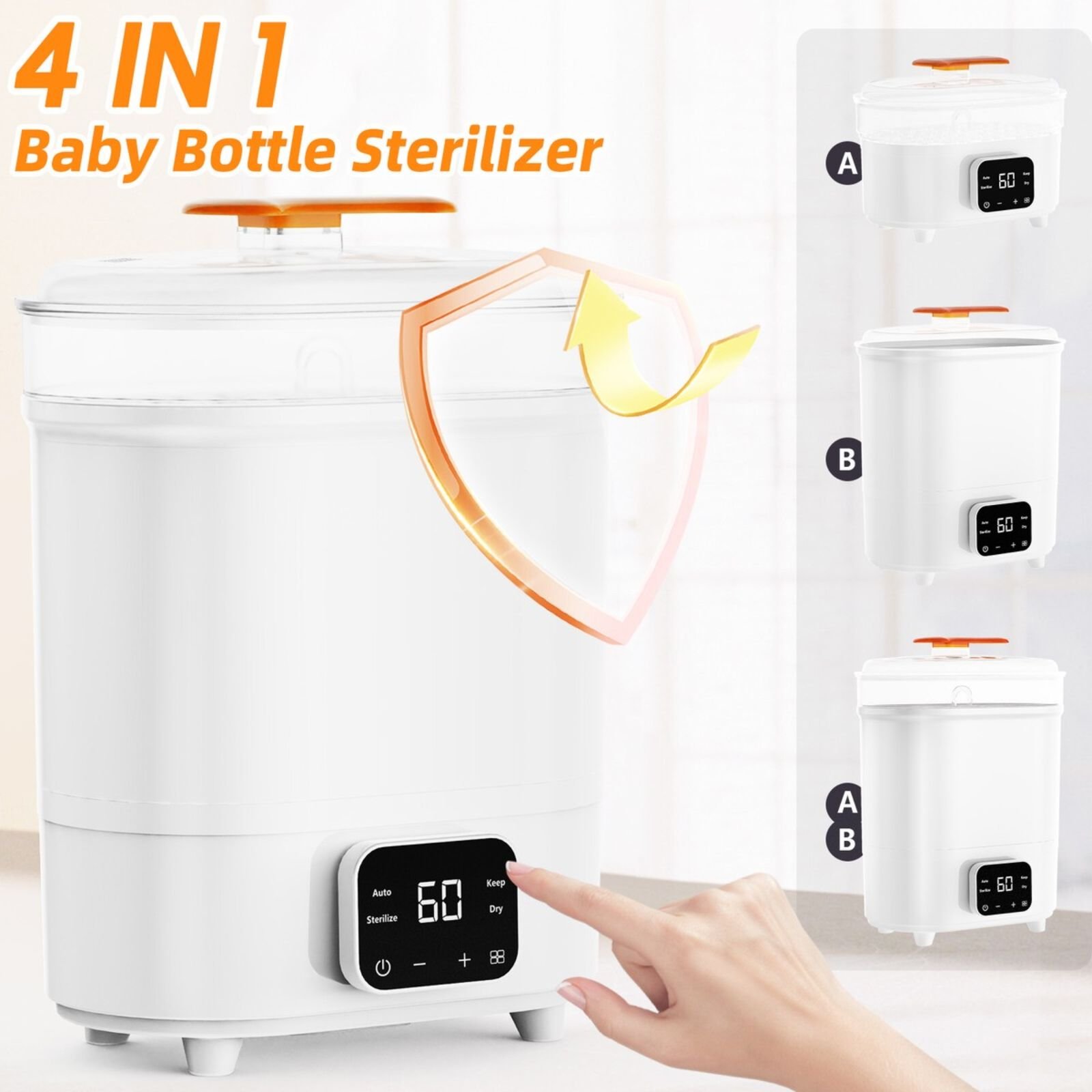 Sterilizator 4-në-1 për Shishe Bebe — Digital & Praktik ✨