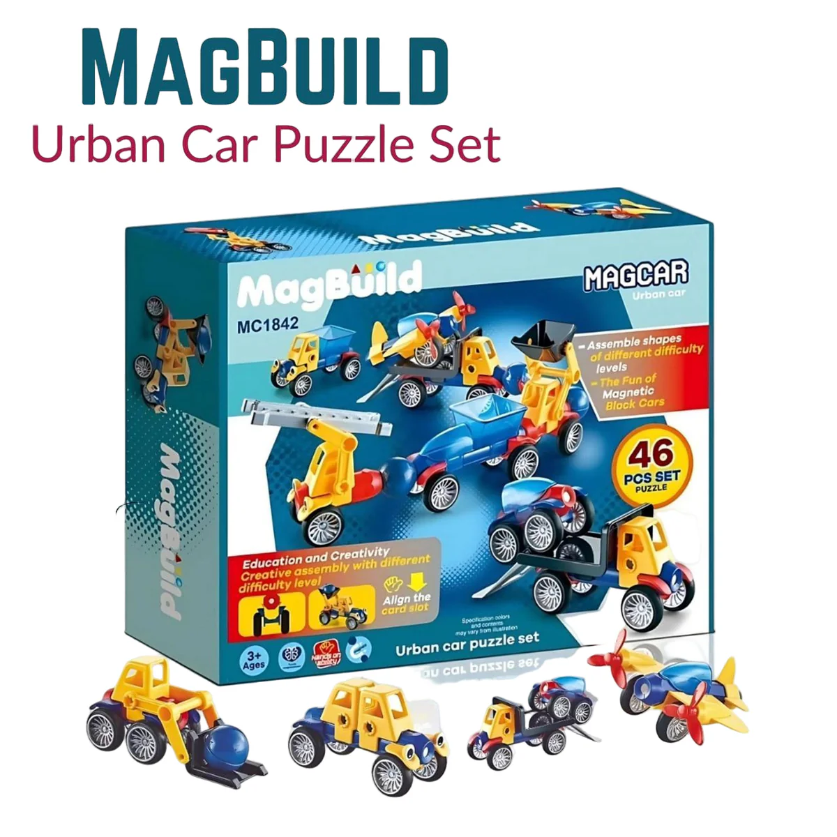 MagBuild Urban Car Puzzle – Set Ndërtimi Magnetik 46 Copë