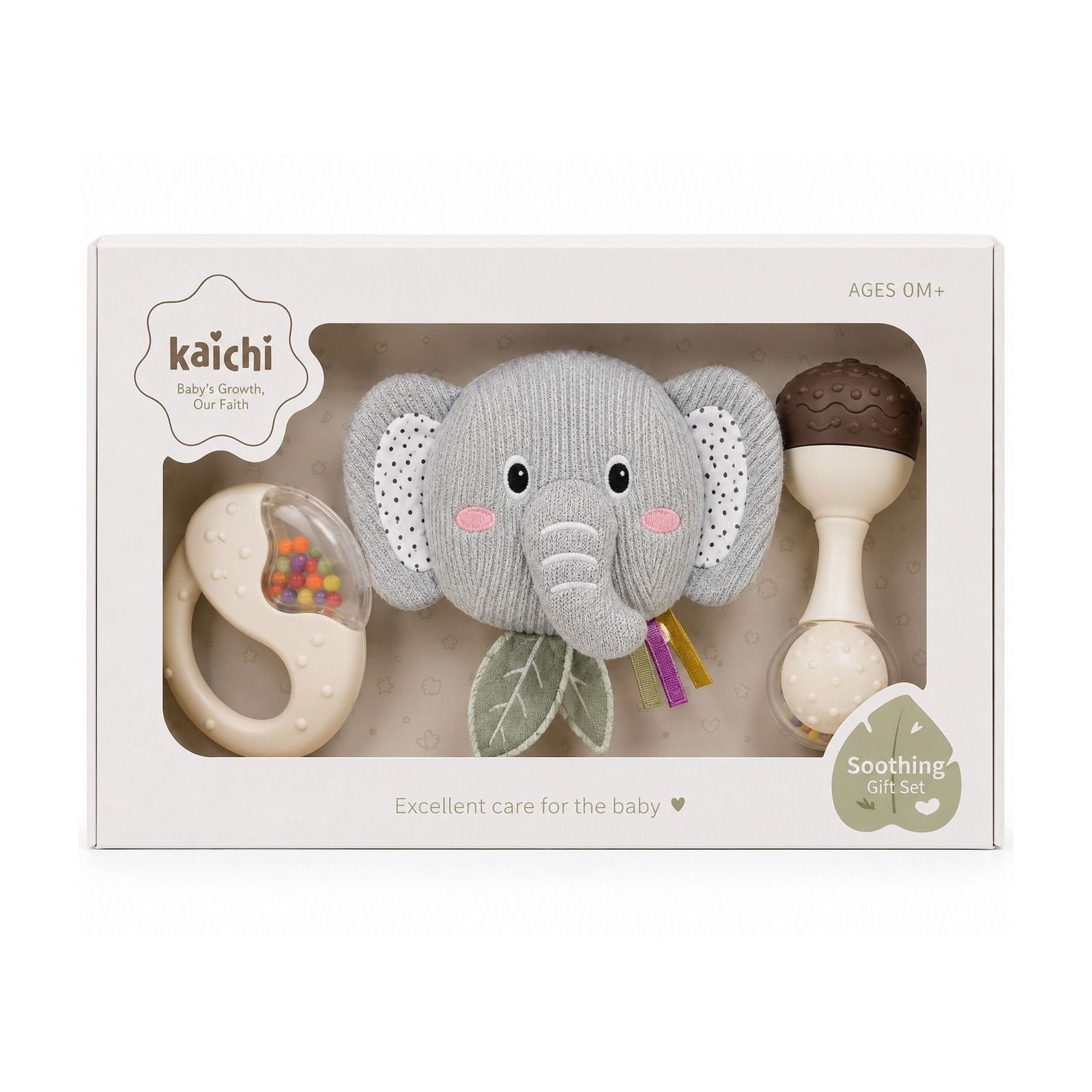 Kaichi Elephant Soothing Gift Set – Set Sensorial për Bebë me Lodër Elefant