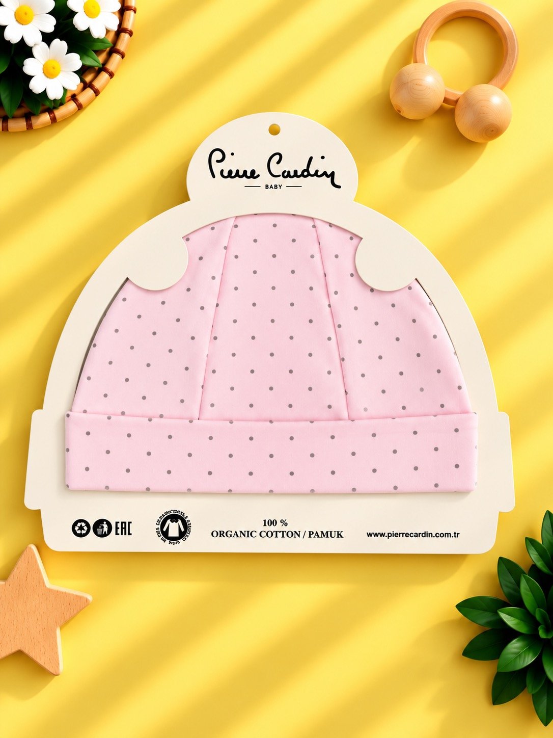 Kapelë për Bebe Pierre Cardin – 100% Pambuk Organik me Pika Dekorative