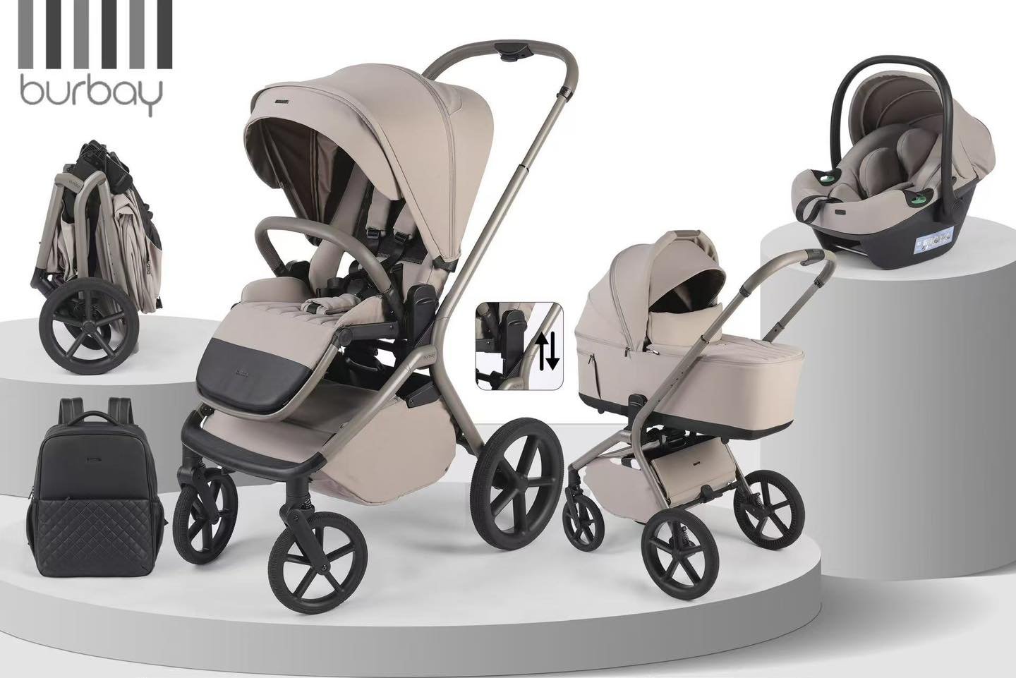 Karrocë për Bebe BURBAY J02– Set Komplet me Kosh Gjumi, Pjesa sportive,Maksikoza dhe Çantë